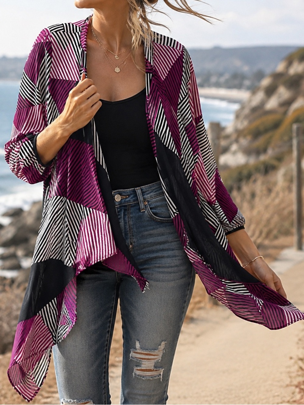 Lane Bryant Lightweight Geometric Open Front Kimono/Cardigan SZ 14/16 EUC